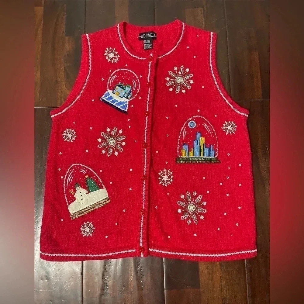 All Points Christmas Sweater Vest SnowGlobes Size‎ Large